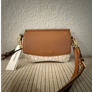 Calvin Klein Brown and Cream Crossbody Bag